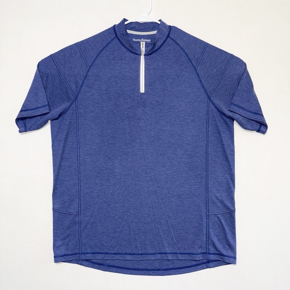 Tommy Bahama Island Zone Golf Polo Shirt Mens Size XL Blue Zip Short Sleeve